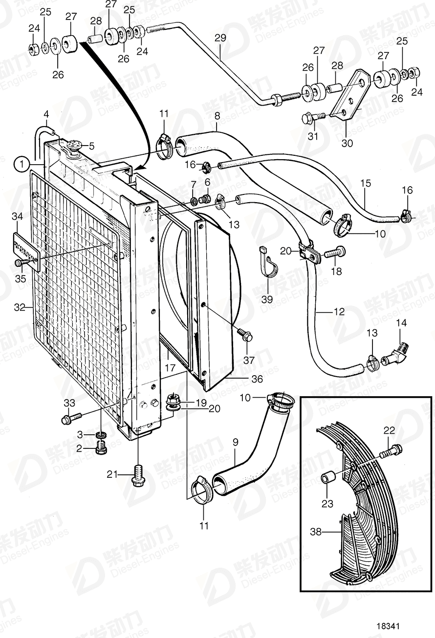 VOLVO Radiator hose 3827051 Drawing VOLVO Radiator hose 3827051 Drawing